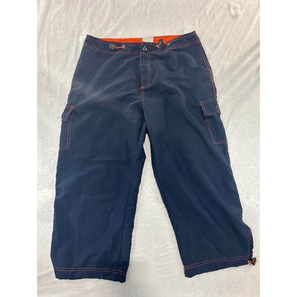 Senor Frogs Mens Navy Blue Nylon Cargo Pants Orange Stitching USA Made Size L